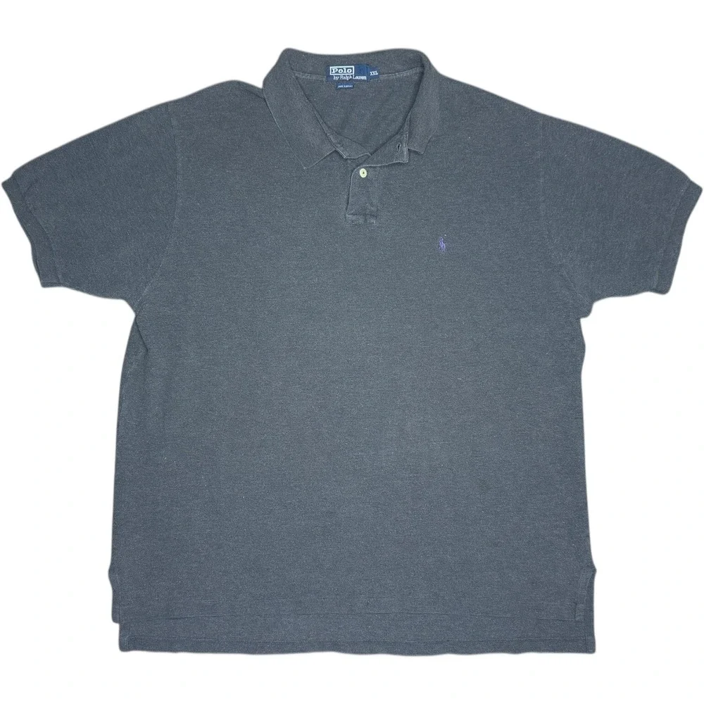 Polo Ralph Lauren Men's XXL Gray Short Sleeve Polo Shirt Purple Pony 100% Cotton